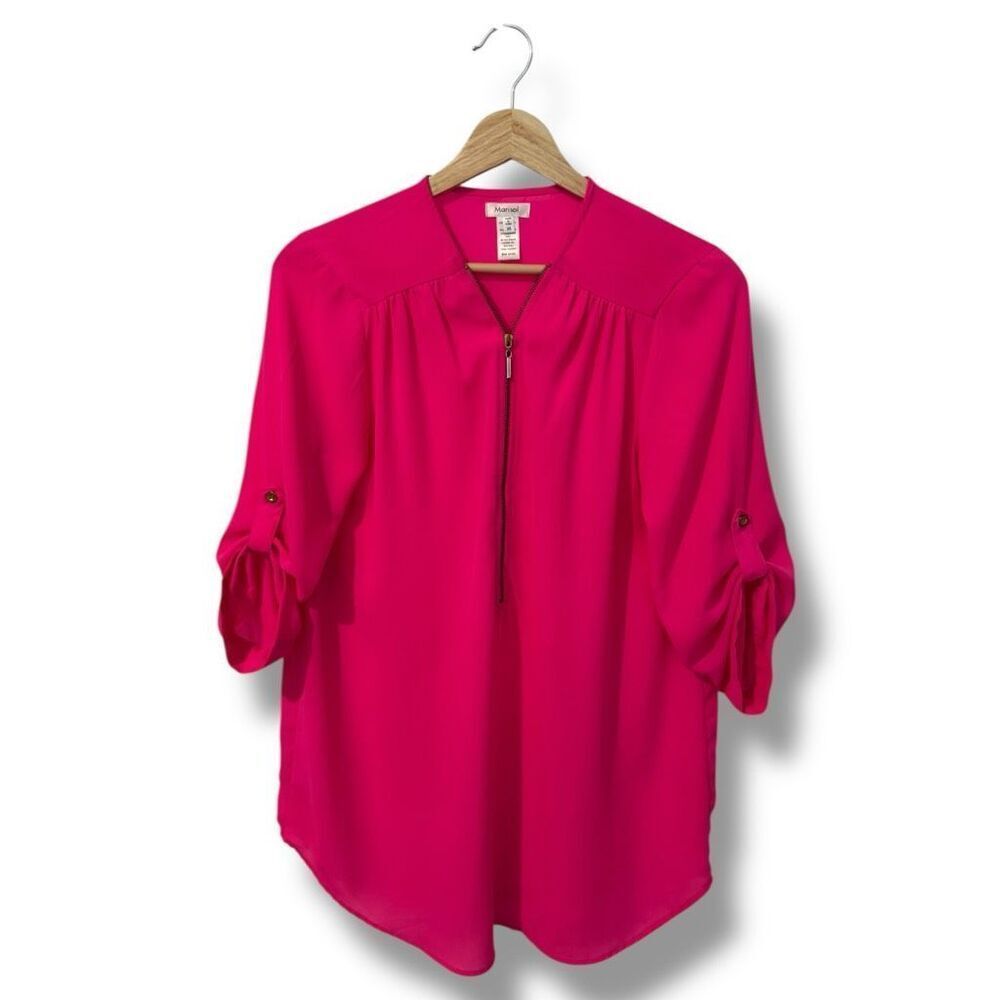 Marisol Women's Fuchsia Pink Blouse 3/4 Sleeve Top Size Medium